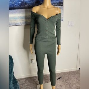 Off the shoulder ribbed jumpsuit
